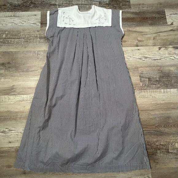 Marcos Merehi Cotton Striped House Dress Embroidered Bib Size P - Picture 7 of 8